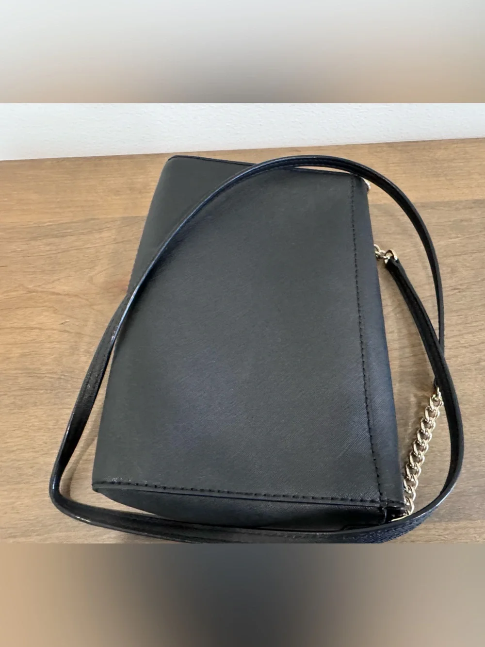kate spade Black Leather Crossbody Wallet with Chain Strap